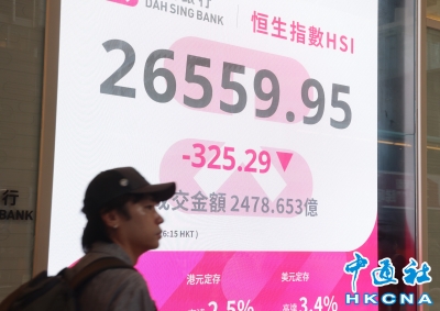 香港恒生指数跌325.29点　报26559.95点收盘